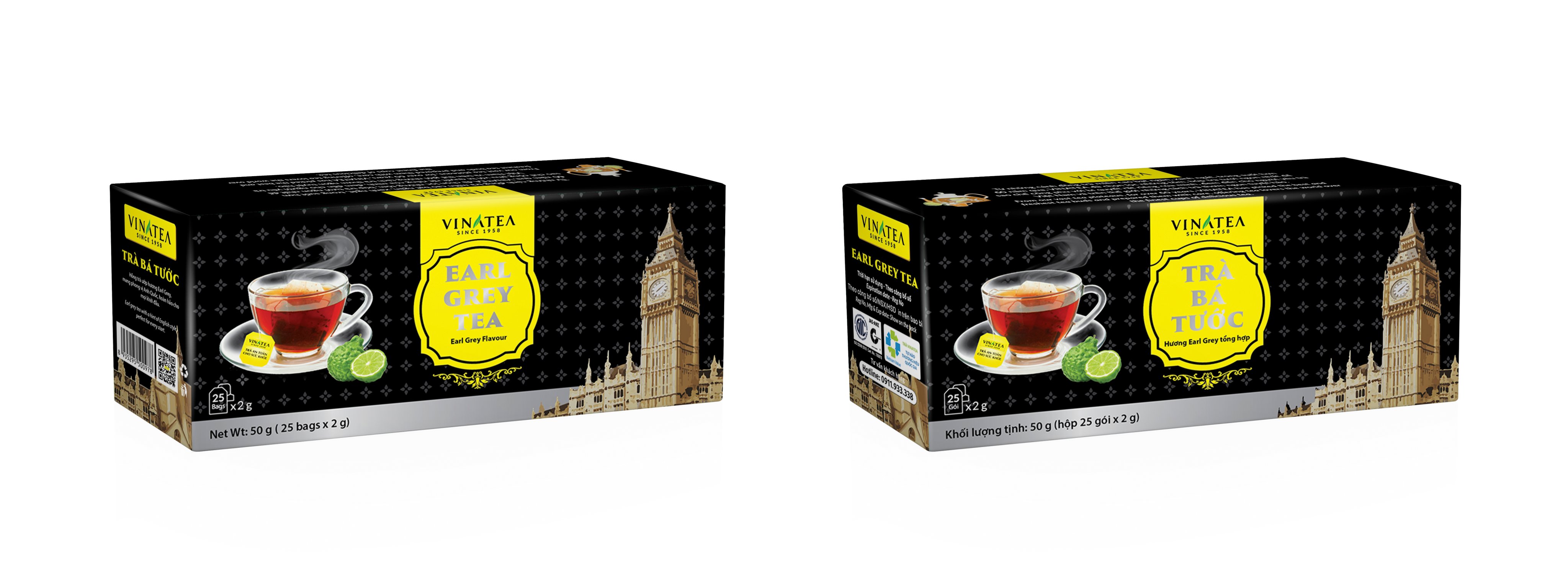 Trà Bá Tước khối lượng 50g, trà túi lọc đậm vị thơm đặc trưng hộp 25 túi, hồng trà đen Vinatea