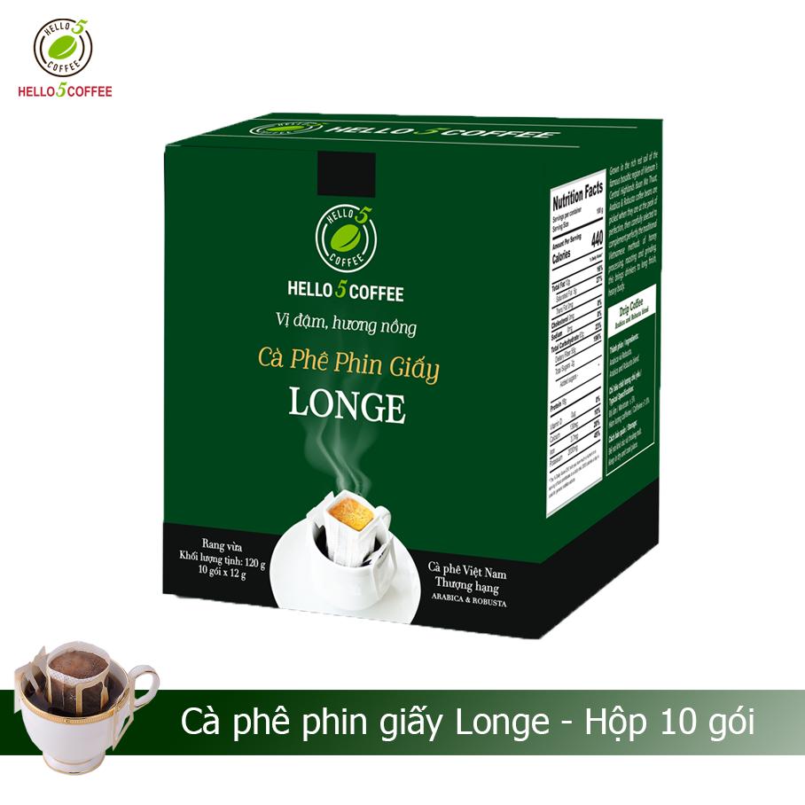 Cà Phê Phin Giấy (Drip Bag) Hello 5 Coffee LONGE - Hộp 120G (10 gói)