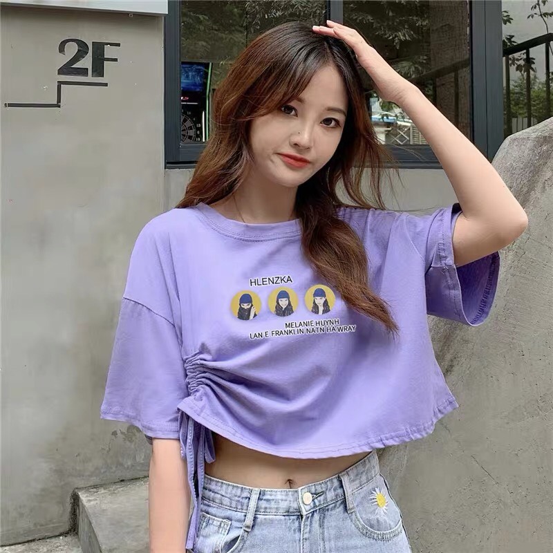 AÓ CROPTOP RÚT DÂY 1 BÊN CÔ GÁI