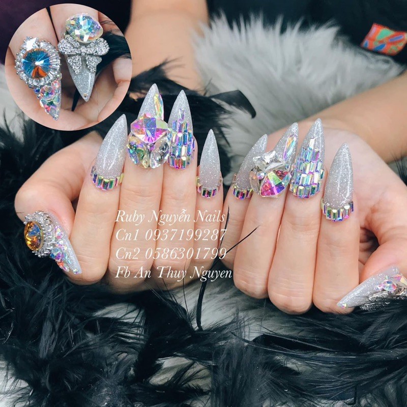 Set 100v đá chữ nhật bé xíu gắn móng phụ kiện nail