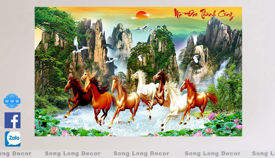 Tranh Dán Tường 3D Mã Đáo Thành Công - ML2033 - Tranh 3D Phong Thủy - Giấy dán tường 3d - Song Long Decor