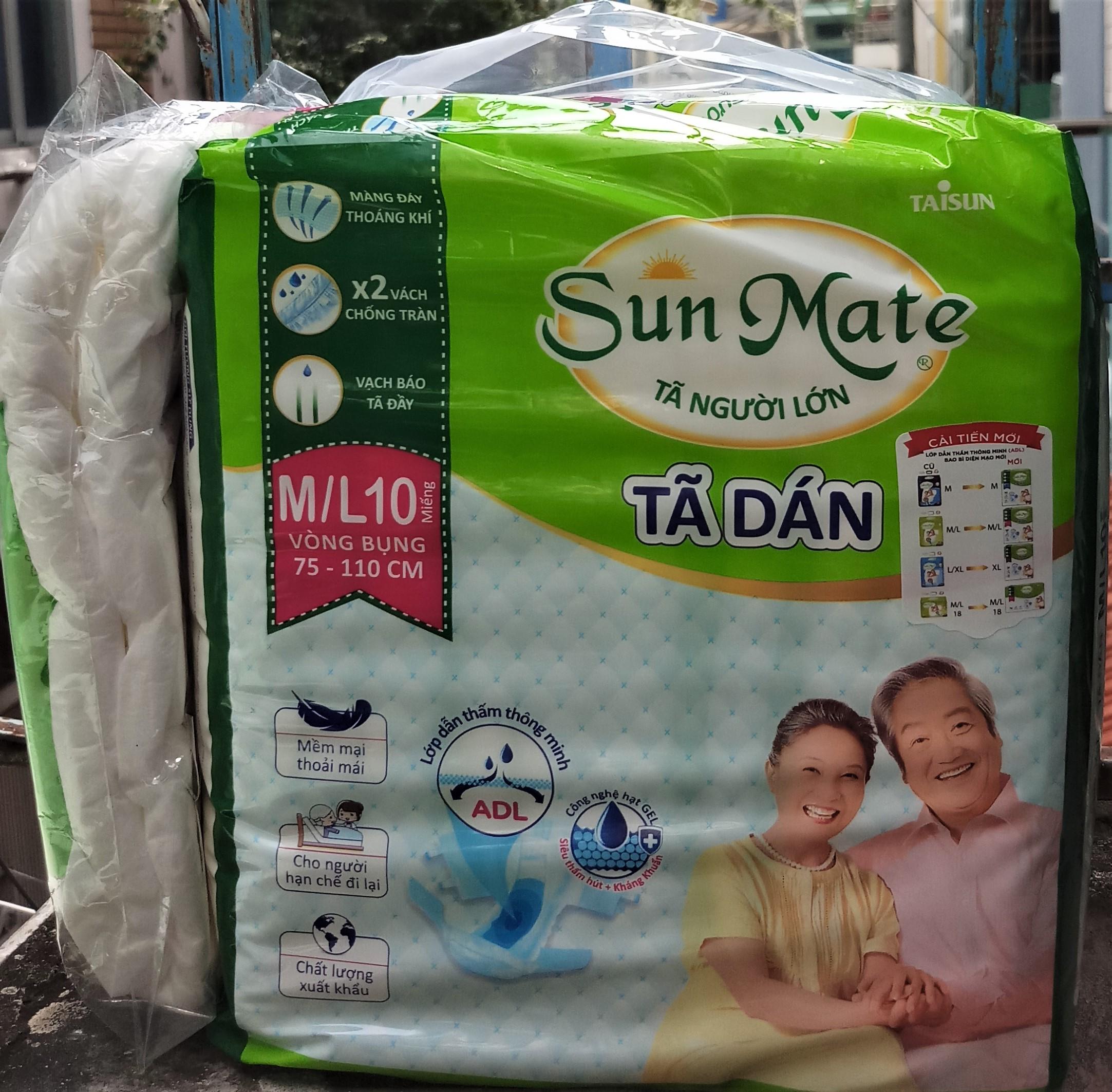 [Tặng 1 miếng tã dán Sunmate ML] Tã dán SunMate ML10 mẫu mới vòng bụng 75-110cm