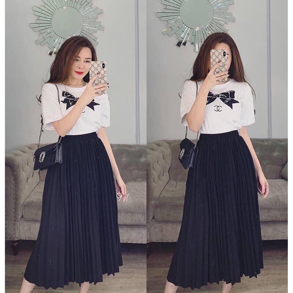 Chân váy MiDi dập ly nhỏ công sở cát hàn dáng dài