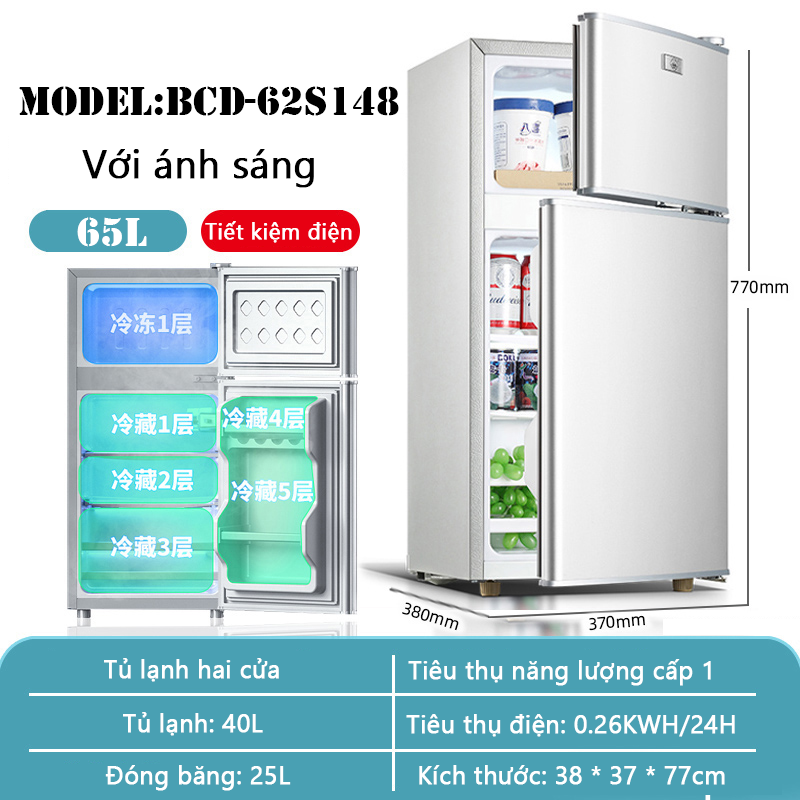 SEAMANS 50L Tủ lạnh hai cửa Tủ lạnh gia đình Cửa đôi nhỏ Tiết kiệm năng lượng Ký túc xá cho thuê Sinh viên Tủ lạnh Tủ lạnh mini