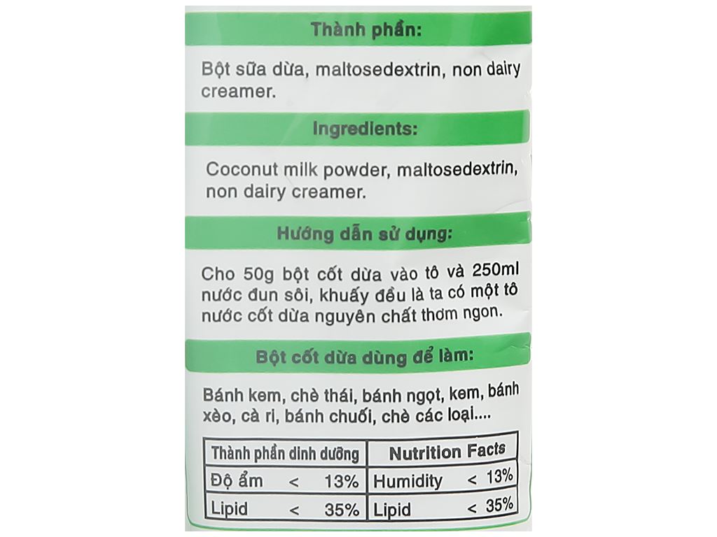 Bột cốt dừa Tấn Sang gói 50g