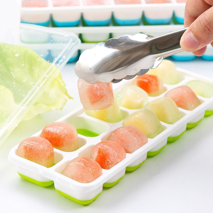 Combo 2 Khay Đá 14 Ô Silicon Dẻo Có Nắp Đậy