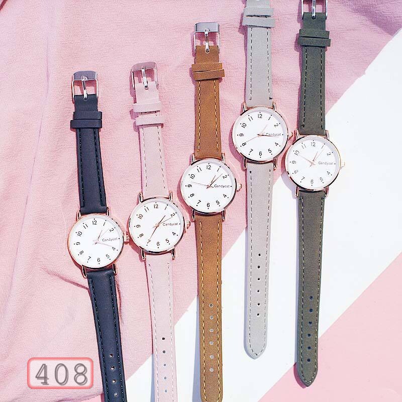 [Hcm]Đồng Hồ Nữ Dây Da Candycat Mặt Số D408 Thời Trang