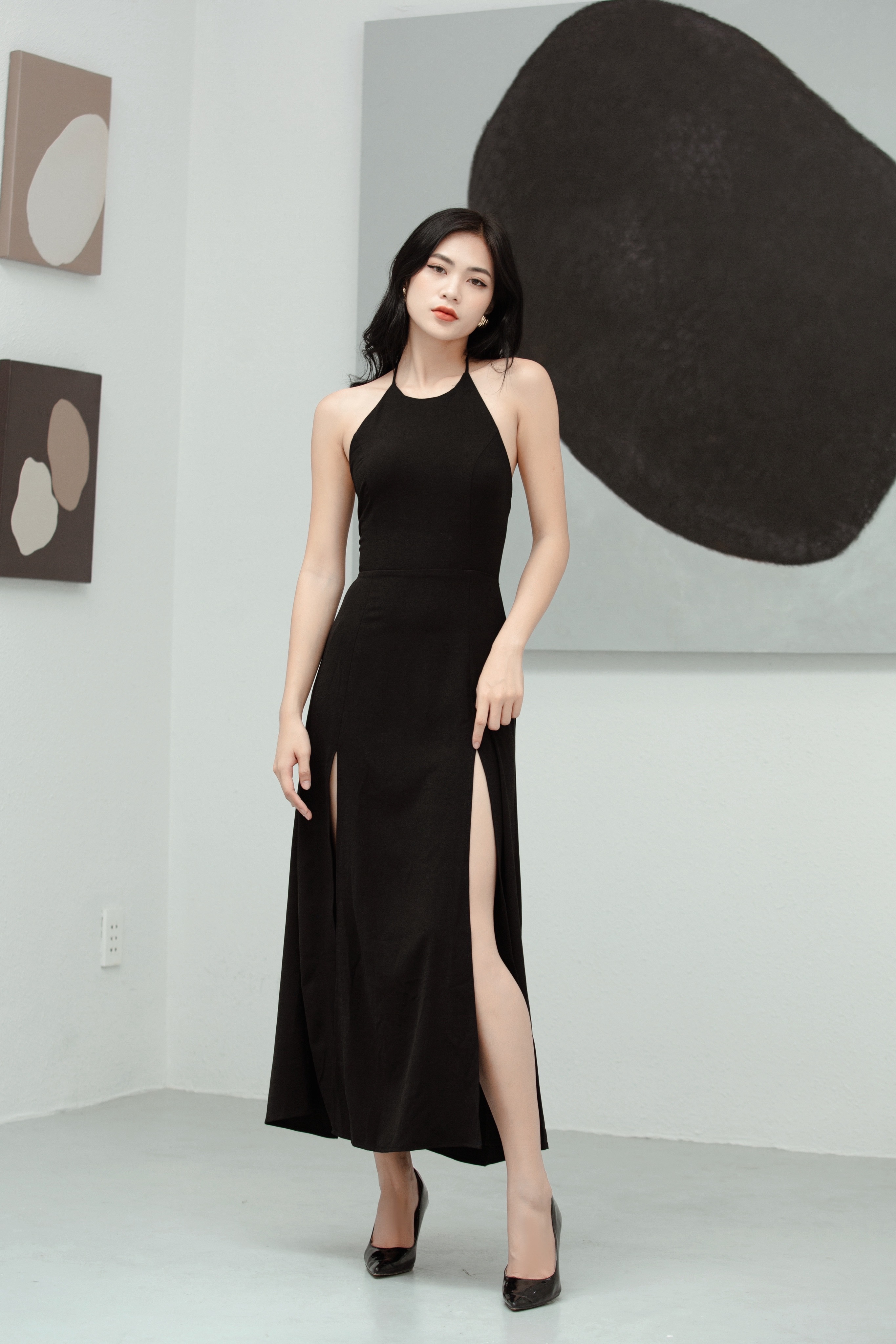 Đầm maxi cổ yếm Dalaney Dress (đen)