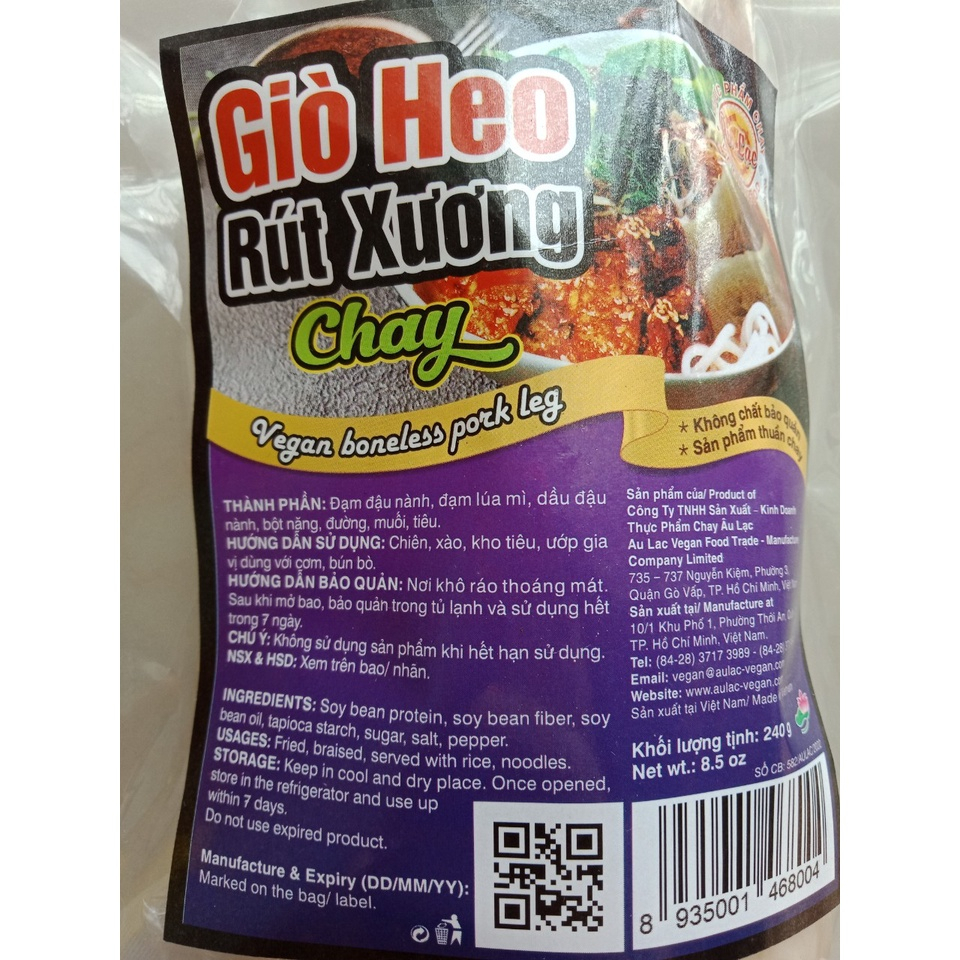 Giò heo rút xương chay âu lạc 240g tiệt trùng