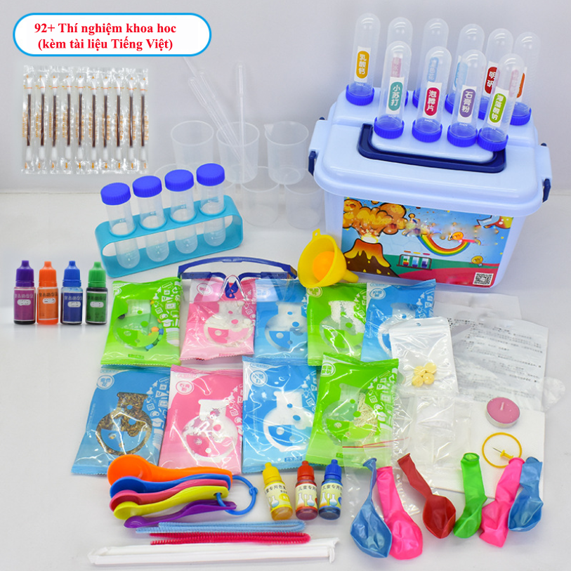 Set toy science 92 experiment for preschool and primary school 3 years old-box plastic (included videos and books Vietnamese)