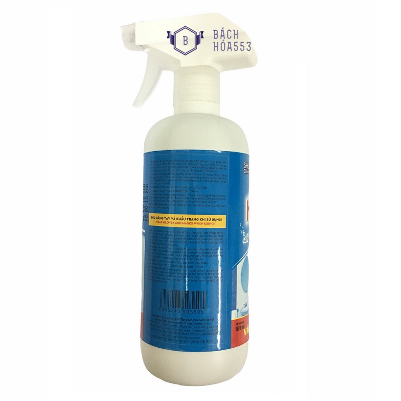 Chai xịt tẩy làm sạch vách kính tắm Hando 570ml - Chai xịt tẩy cặn canxi - Xịt tẩy vách kính cửa hàng - Xịt tẩy kính cửa sổ tòa nhà HLS929