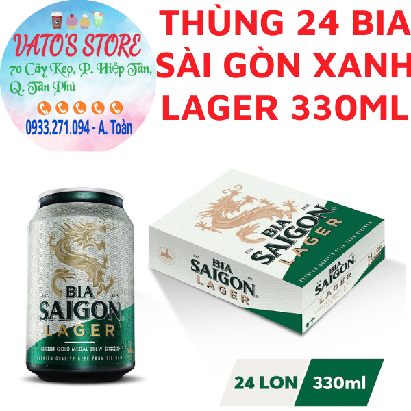 Thùng 24 bia sài gòn xanh lager 330ml / lốc 6 lon bia saigon lager 330ml
