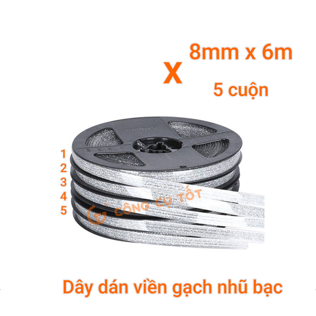 Cuộn chỉ dán viền gạch trang trí khổ 8mm, dài 6m