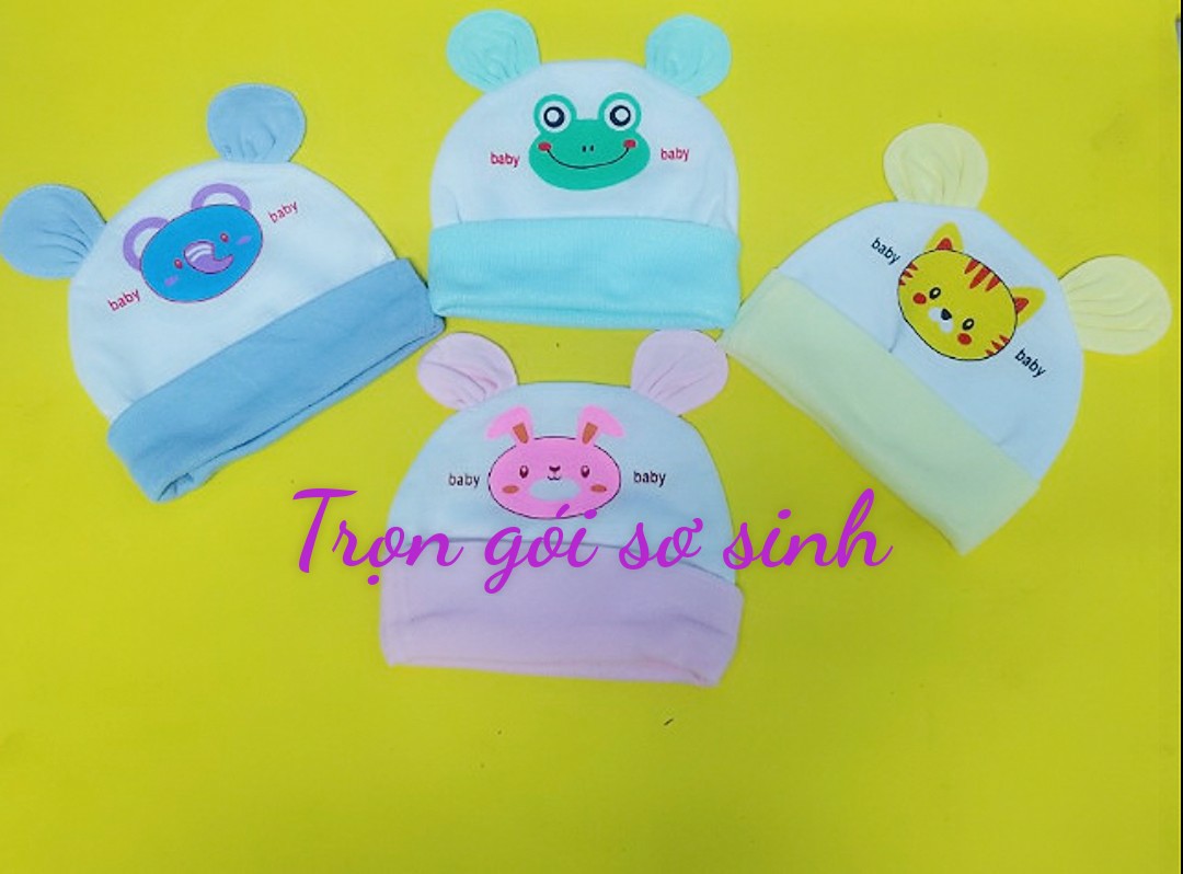 Nón sơ sinh cotton thoáng mát cho bé (1 cái) tai thỏ trắng