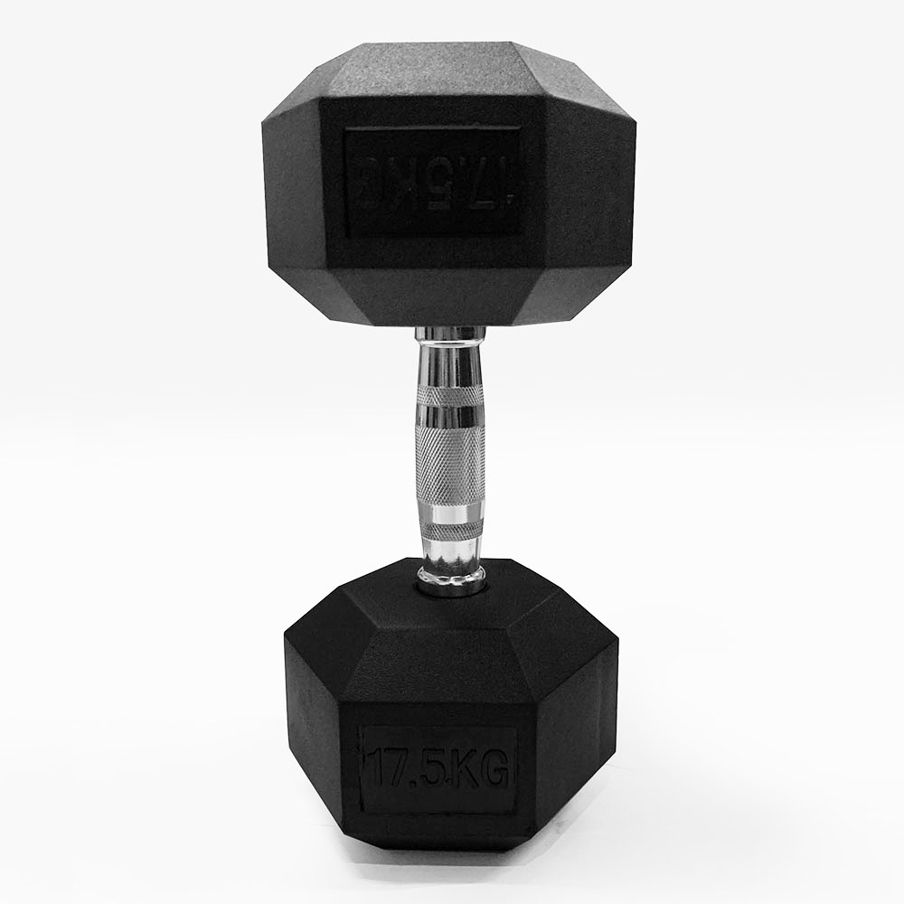 Black Hexagon Deluxe Rubber Coated Gym Dumbell - 17.5kgs