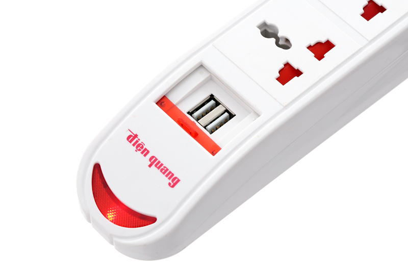Ổ cắm điện 3 lỗ 2 USB 2m Điện Quang DBW103USB