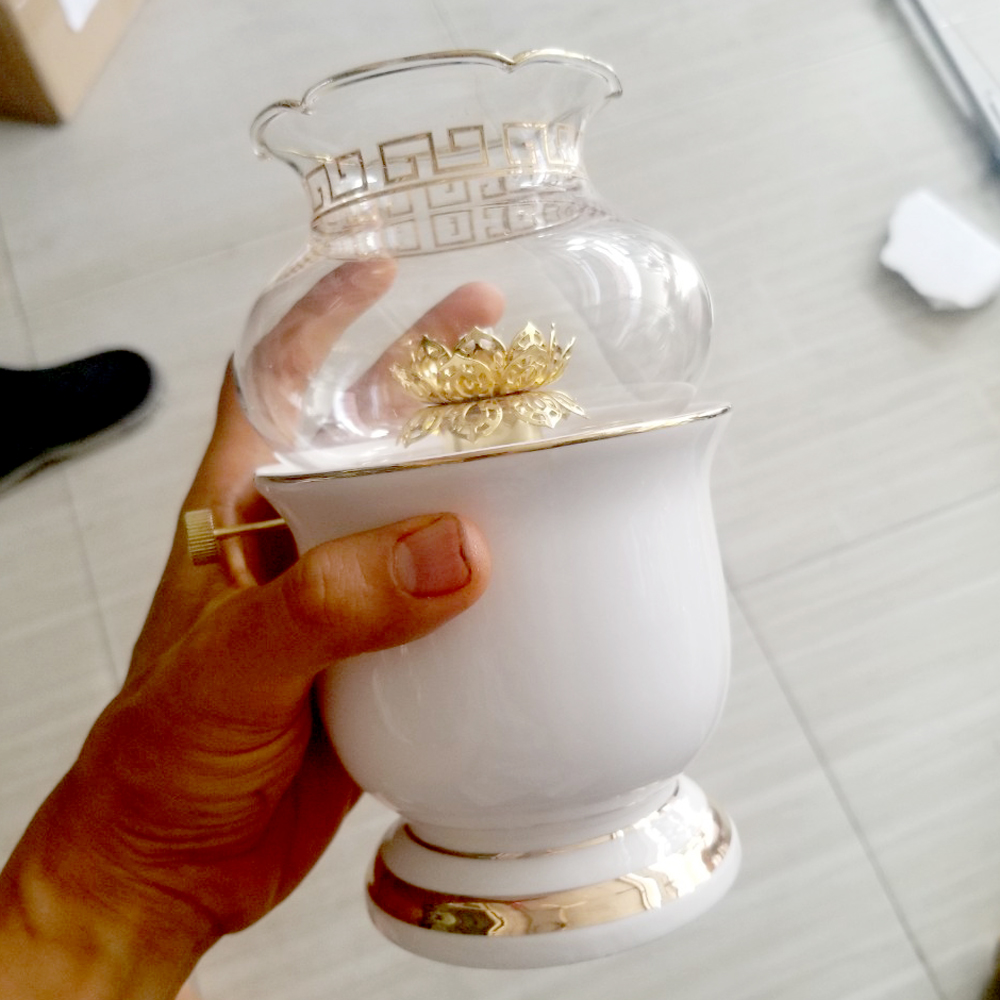 [HCM]Đèn dầu thờ cúng bàn thờ gốm sứ trắng