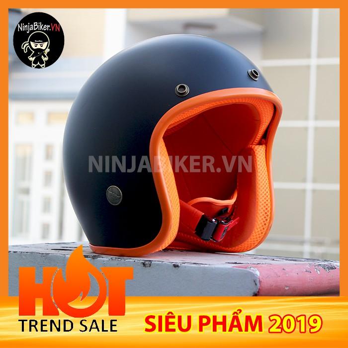 Nón bảo hiểm NTMAX 3/4 đen nhám lót cam kèm tai batman (chính hãng - bảo hành 12 tháng)