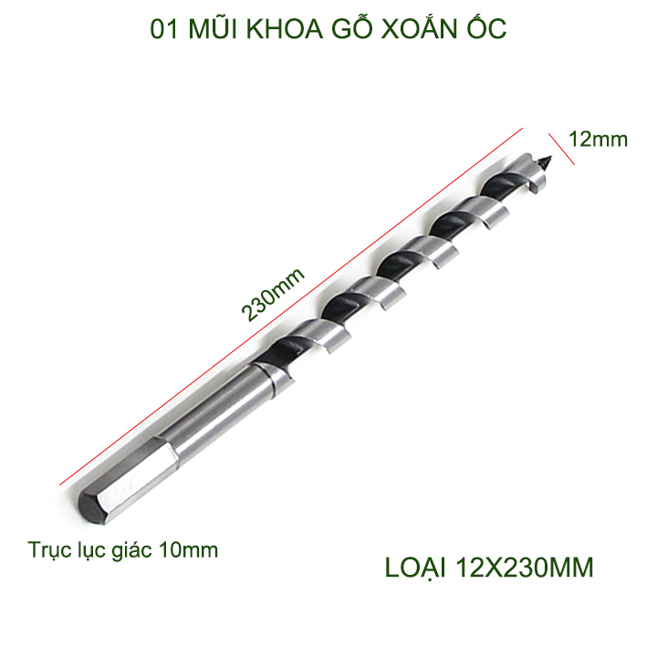 01 Mũi khoan gỗ xoắn ốc chiều dài 230-460mm tùy chọn, bằng thép cacbon cứng