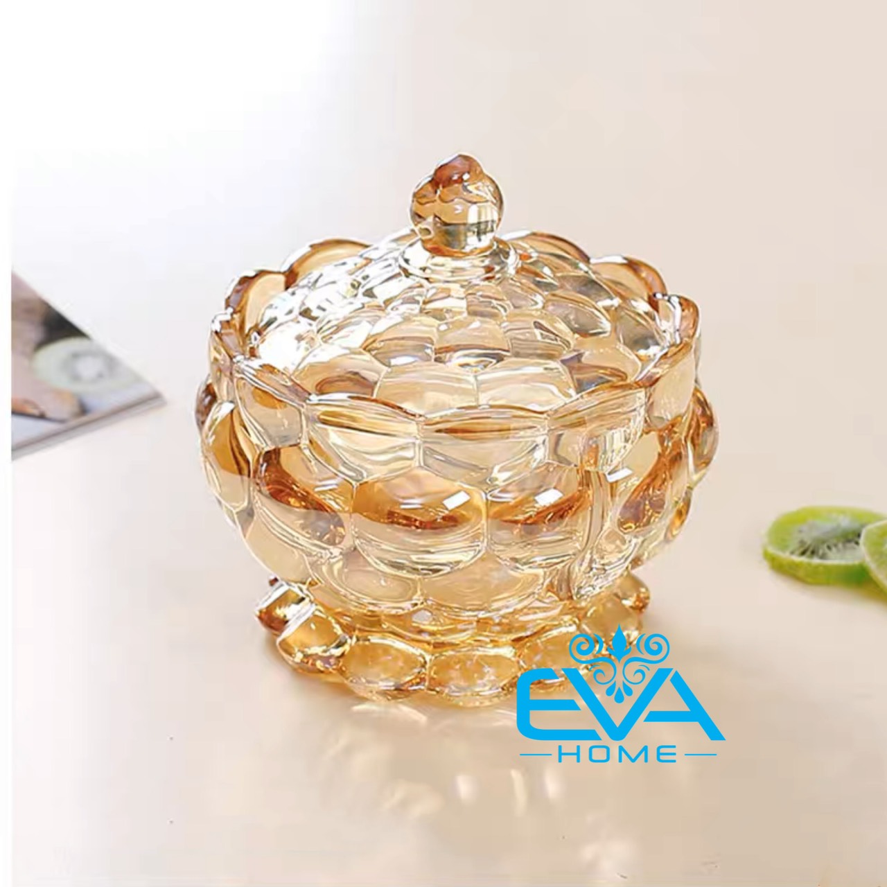 Thố mứt thuỷ tinh pha lê delisoga 3 tầng hoa tiết khối nước water cube 1055ha cao cấp sang trọng