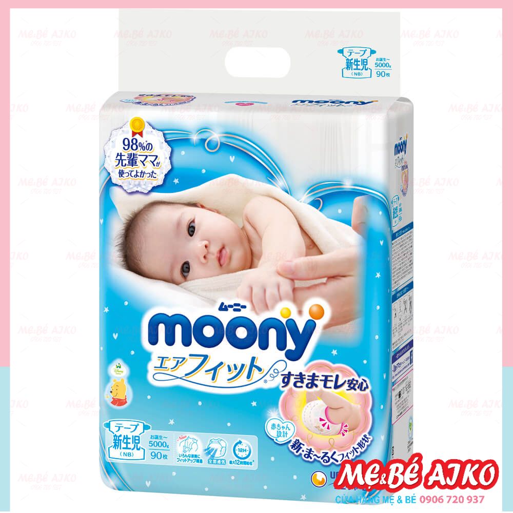 HCM Tã dán sơ sinh Moony 90 miếng cho bé dưới 5kg Nhập khẩu từ Nhật Bản MixASale