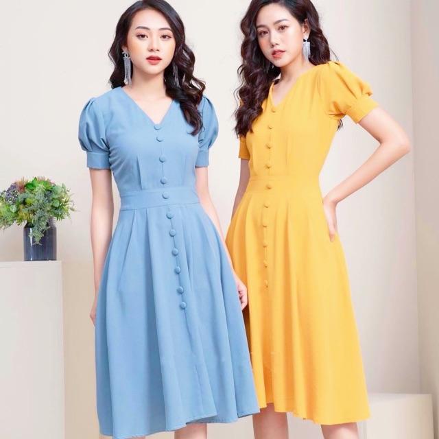 [HCM]Đầm nút bọc form dài 2 màu (kèm hình thật)