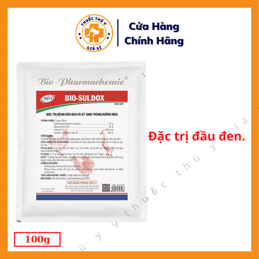 "Hoàn tiền đến 10%" Bio Suldox 100g - Trị Bệnh Đầu Đen Và Ký Sinh Trùng Đường Máu, Viêm Ruột, Tiêu Chảy Ở Gà, Vịt, Cút - Thú Y Giá Sỉ