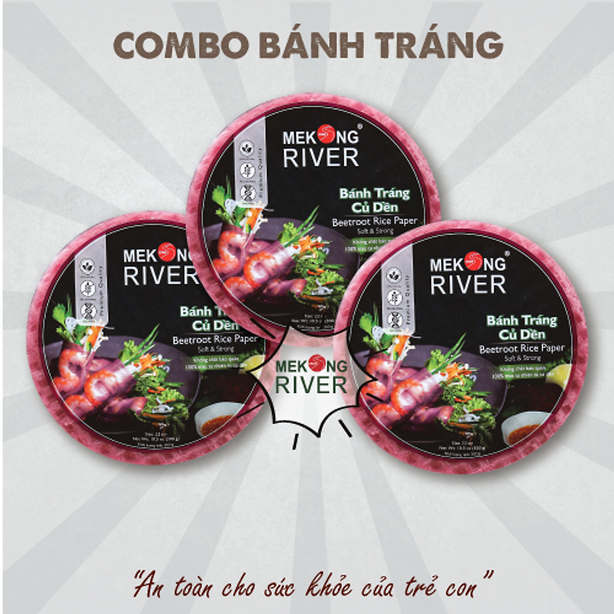 Combo 3 gói Bánh Tráng MeKong River Củ Dền - 22cm
