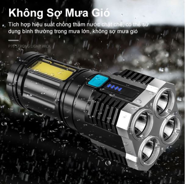 Đèn Pin Siêu Sáng 4 Led 4 Chế Độ Chiếu Sáng cổng sạc pin USB