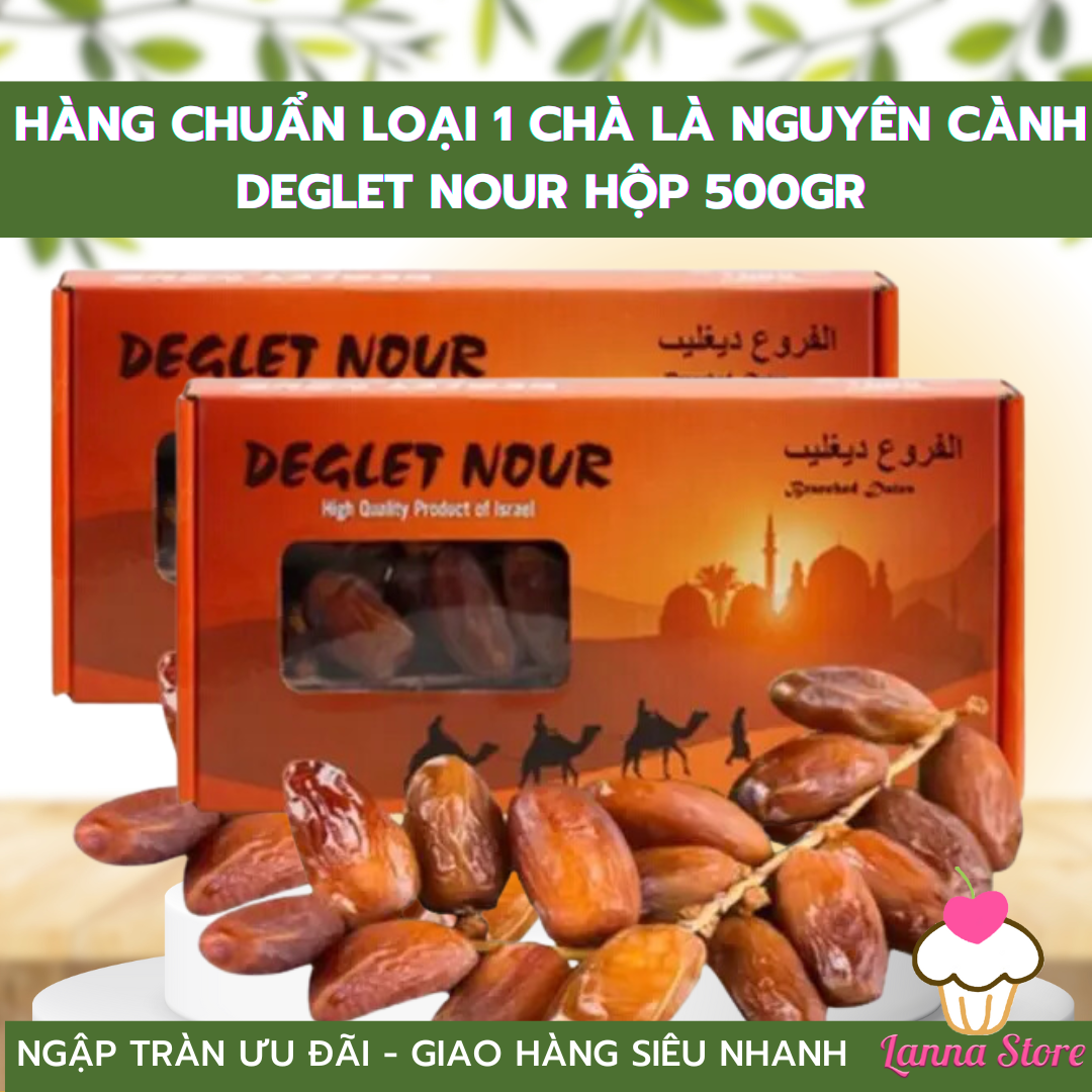 [HÀNG CHUẨN LOẠI 1] Chà Là khô Nguyên Cành Deglet Nour / Sanabel/ Dates Sanwan hộp 500 gram dẻo ngon hàng chuẩn