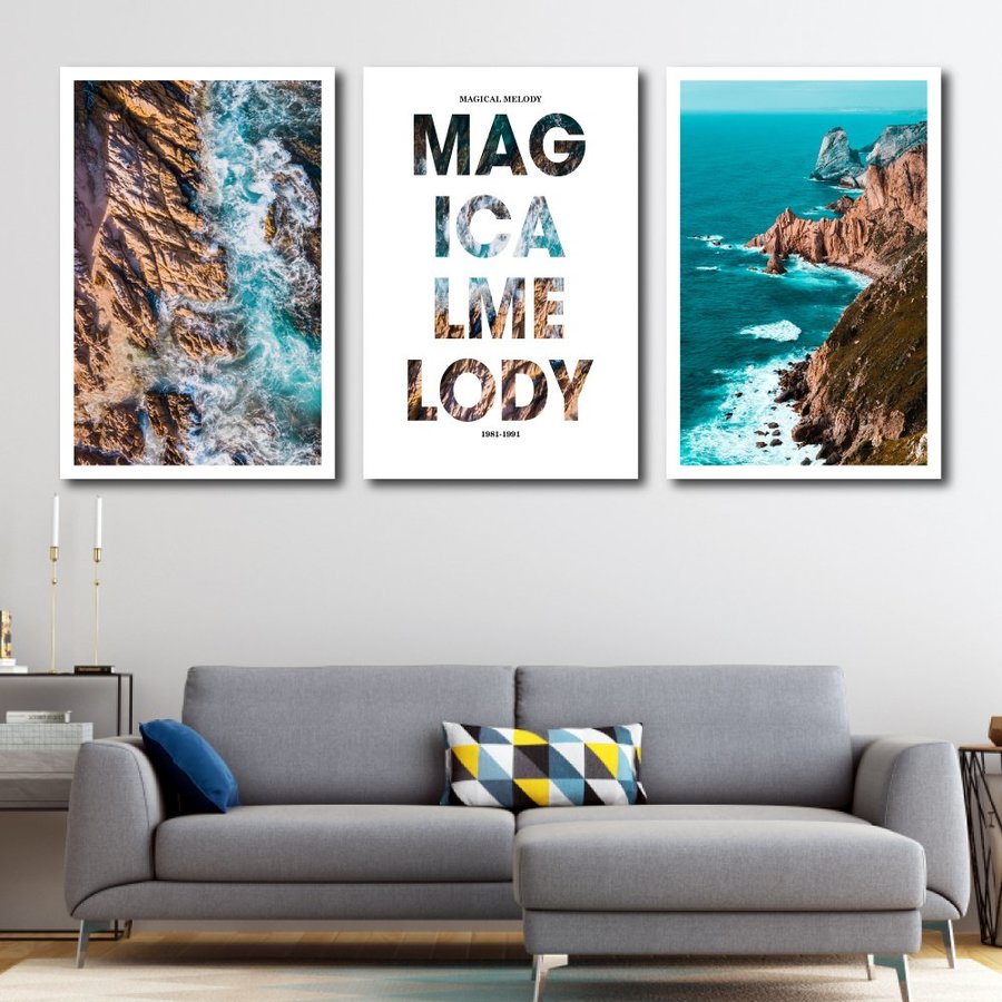 (Tặng đinh treo) Bộ 3 bức tranh canvas phong cảnh tranh canvas treo tường có khung gỗ cỡ lớn Tranh vải canvas treo tường vùng biển trang trí decor phòng khách sẵn móc treo kèm khung