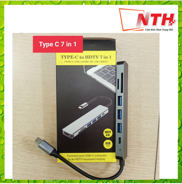 Hub usb type-c 7in1 cổng hdmi 4k 60hz/ usb 3.0/ sd/ tf/ pd 50538 - 7in1-1 60hz