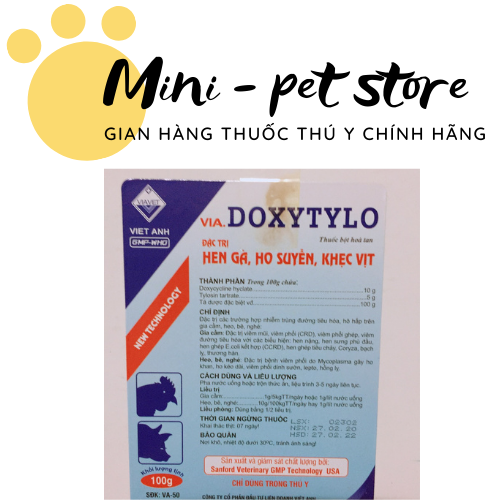 [100G KHÁNG SINH] HEN, KHÒ KHÈ (CRD) - VIA DOXYTYLO  (THÚ Y VIỆT ANH)