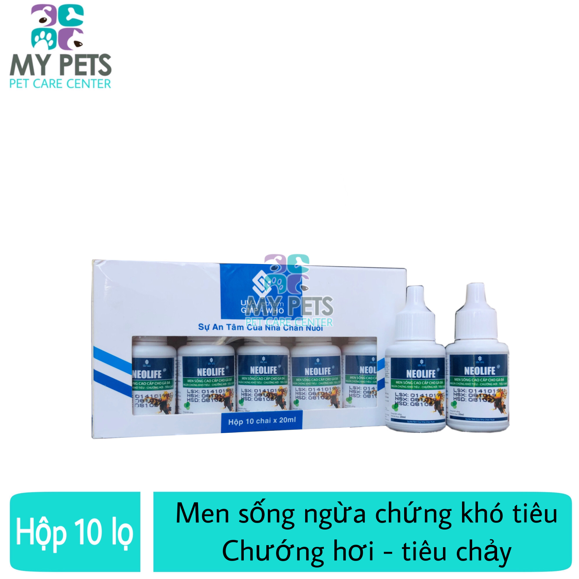 NEOLIFE men sống cao cấp dành cho gà đá ngừa khó tiêu chướng hơi tiêu chảy - Hộp 10 lọ x 20ml