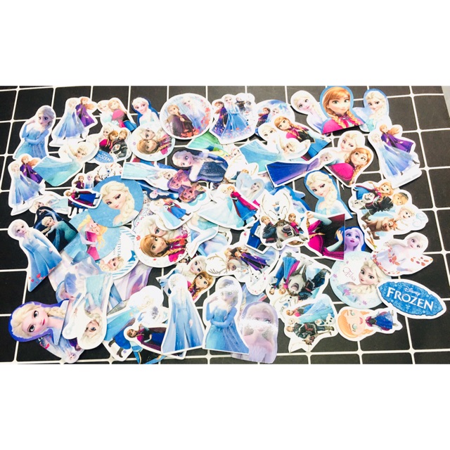 Bộ 30-50 Sticker công chúa Elsa ép lụa có đề can bóc dán