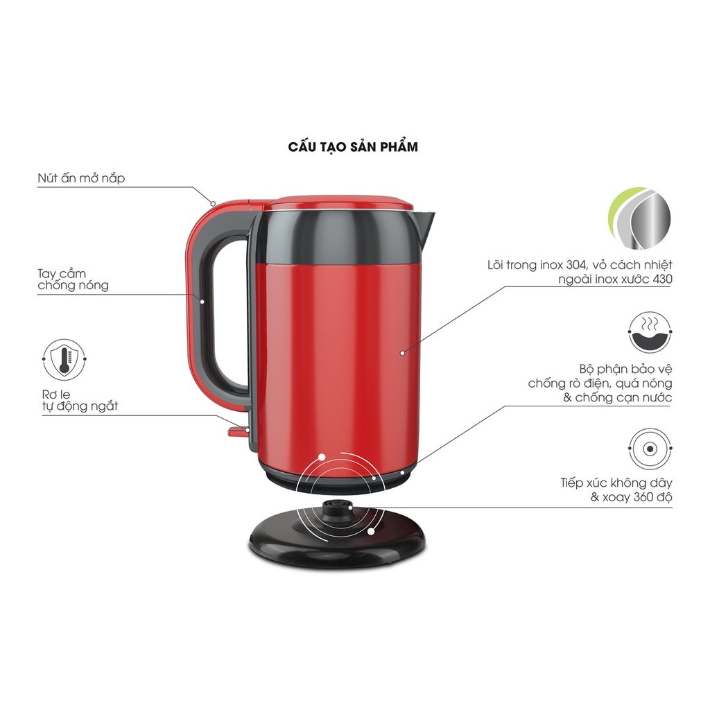 Ấm Siêu Tốc 2 Lớp Rạng Đông 1.7L - Model: RD - AST17ST1.E