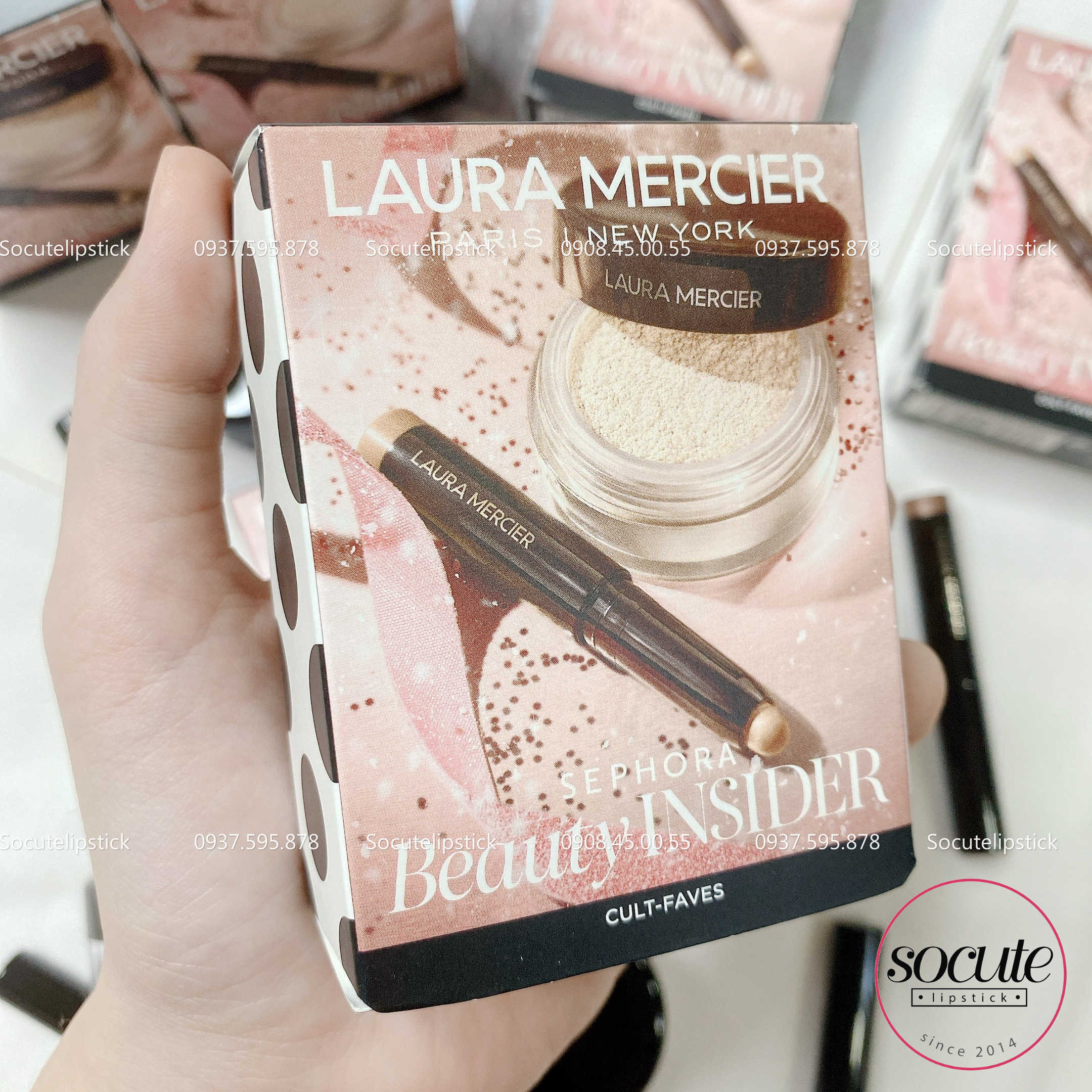 Set makeup Laura Mercier minisize (Phấn phủ + Phấn Mắt Strapless