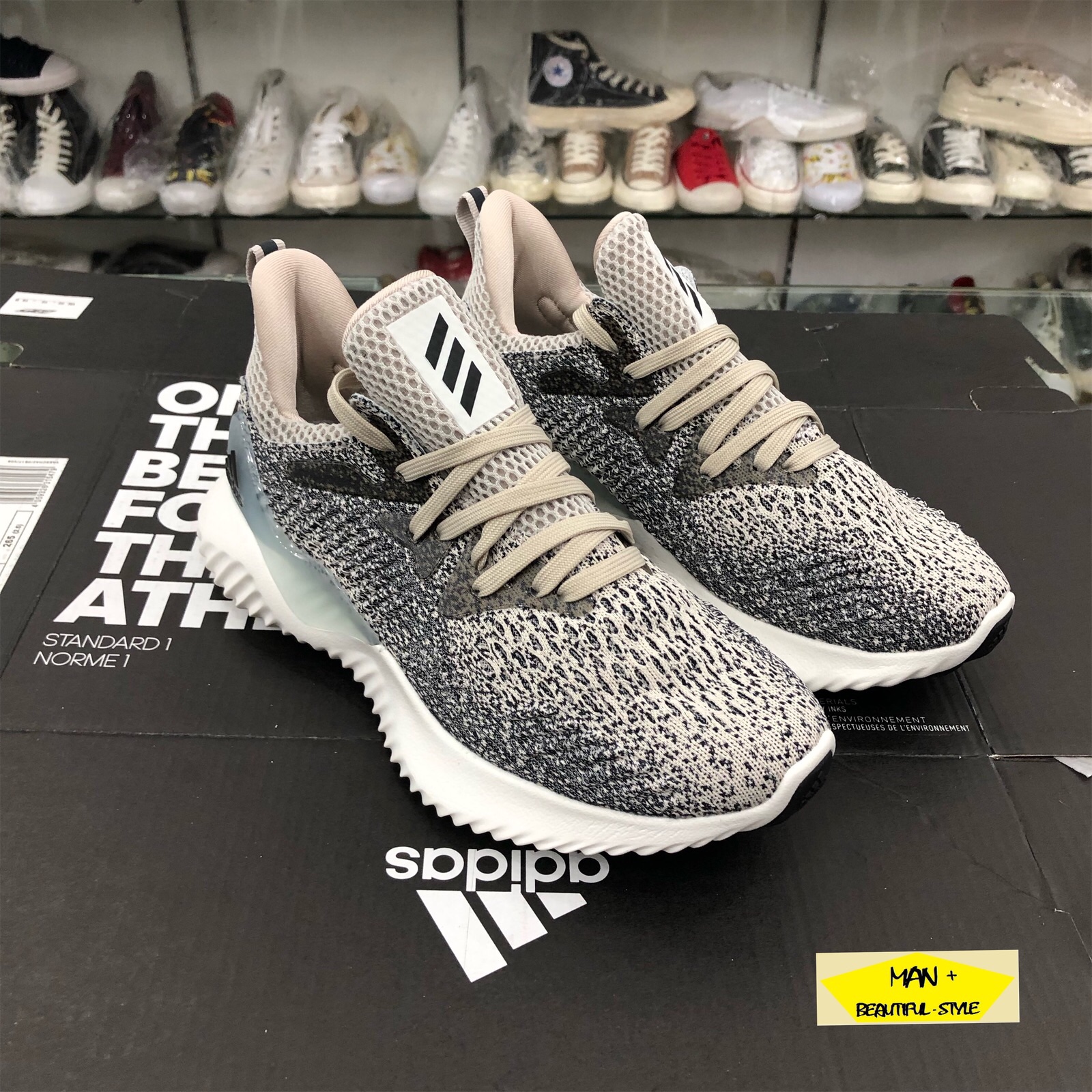 Giày thể thao sneaker Alphabounce Beyond 2018 xám chấm bi chạy bộ siêu êm
