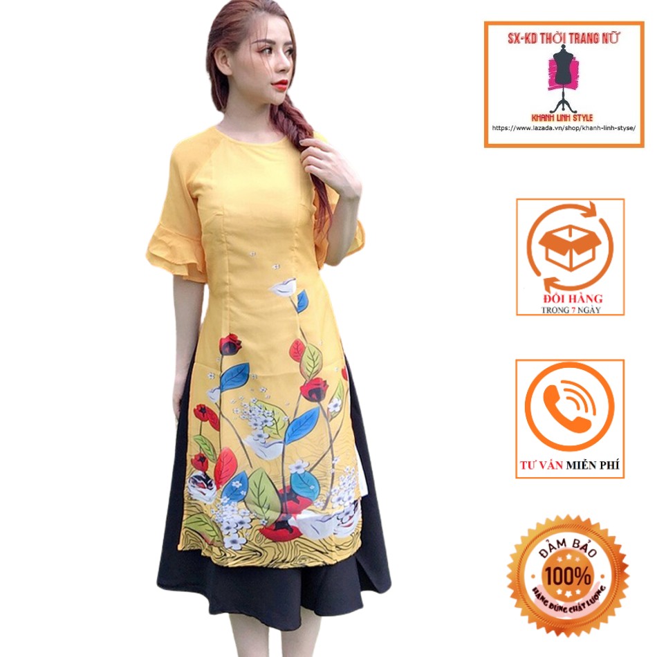 [4.4 Hoàn tiền 15%]Áo dài vol in tay cách điệu ( KHÔNG KÈM CHÂN VÁY)- MS2037AD