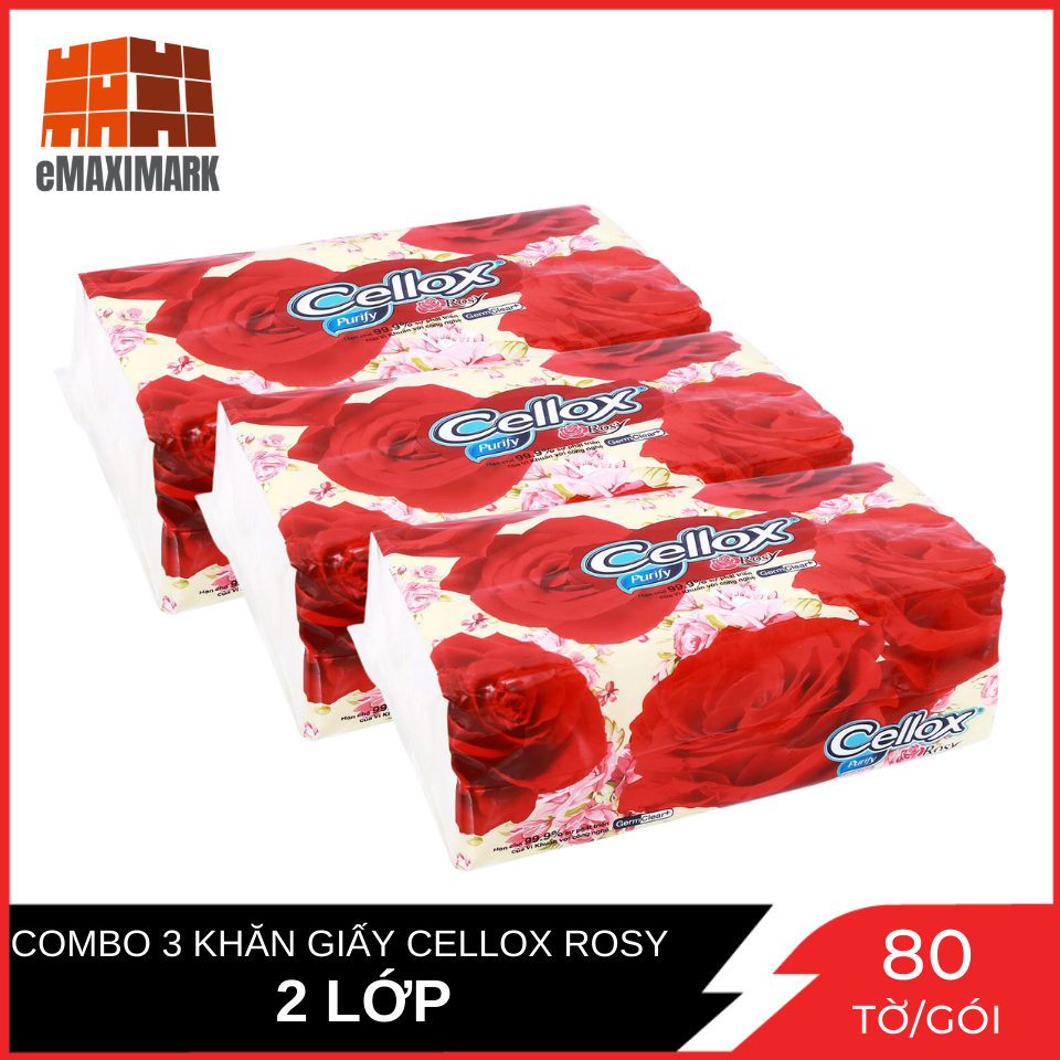 Combo 3 khăn giấy cellox rosy softpack gói 180 tờ 2 lớp