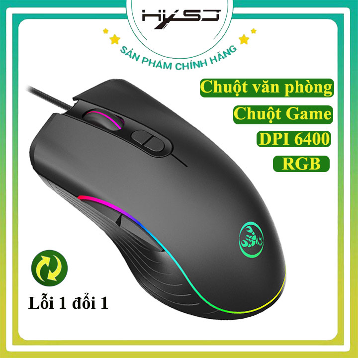 Chuột chơi game HXSJ A867 ,hiệu ứng ánh sáng 7 màu , DPI 4 cấp độ phù hợp cho game thủ và văn phòng- HÀNG CHÍNH HÃNG BẢO HÀNH 12 THÁNG