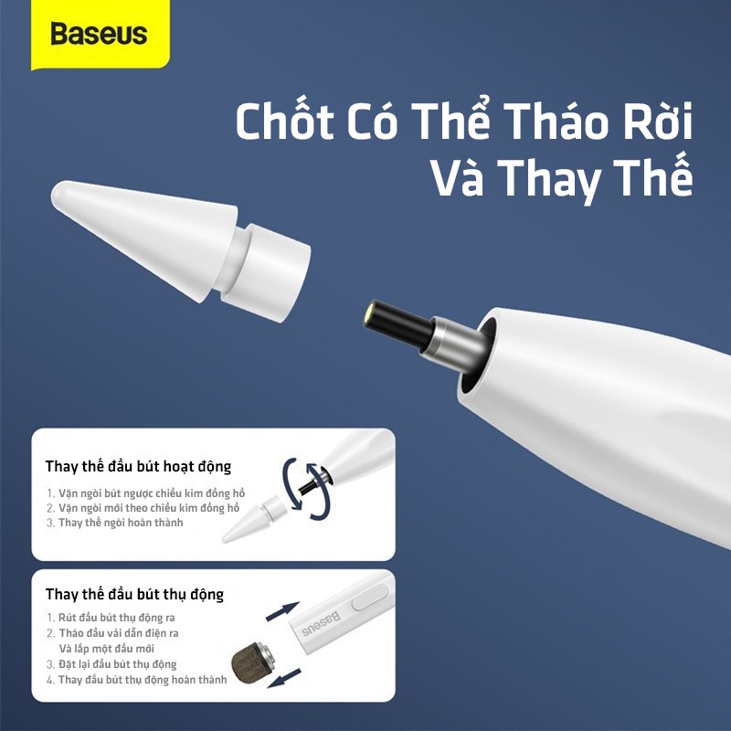 Bút cảm ứng Baseus Smooth Writing Capacitive Stylus dùng cho iPad Pro/ Smartphone/ Tablet Android (Active + Passive Version, Magnetic Adsorption, Tilt & Strength sensitive)