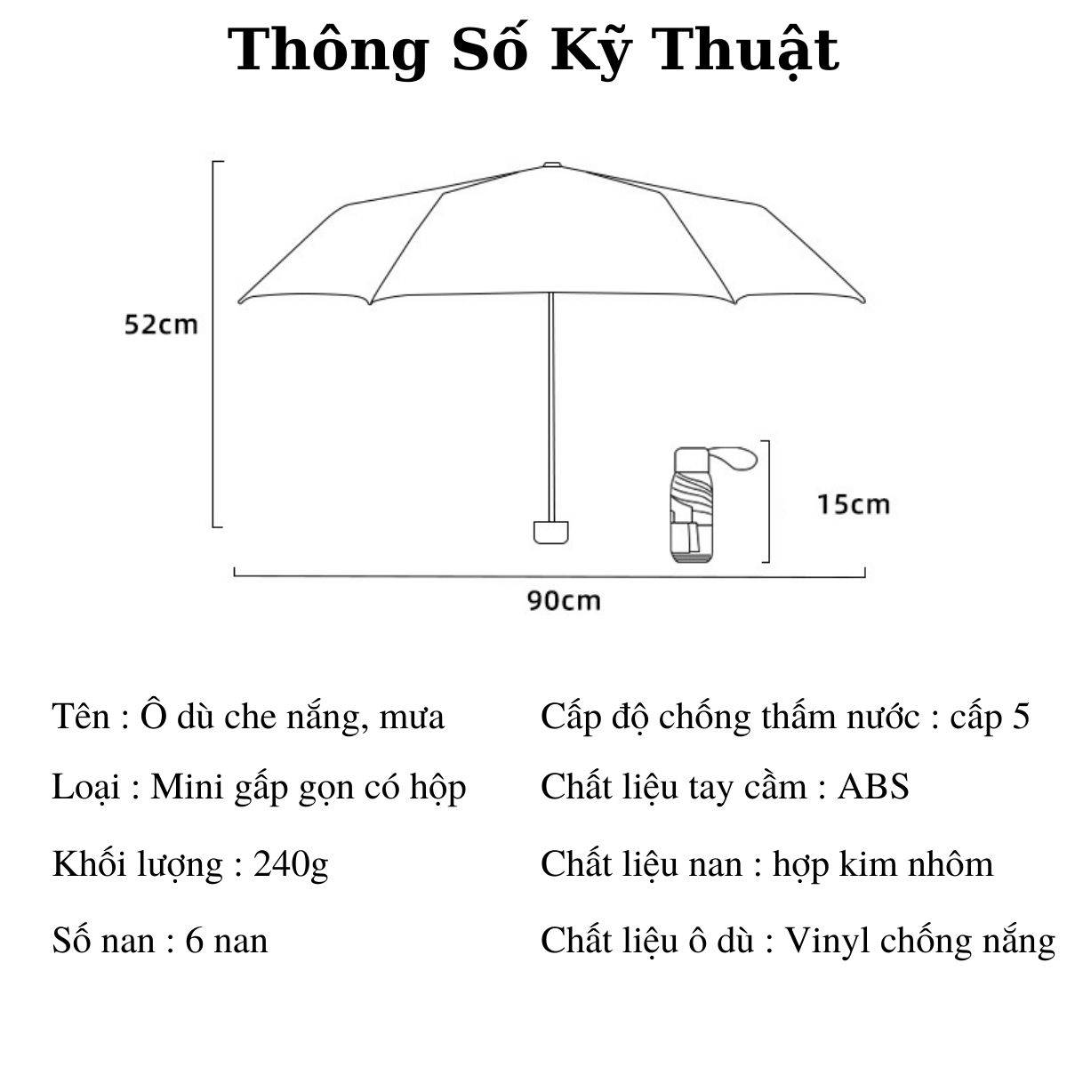 Dù che mưa SMARTCHOICE – Ô dù gấp gọn cao cấp 3 lớp chống tia UV có hộp đựng thời trang