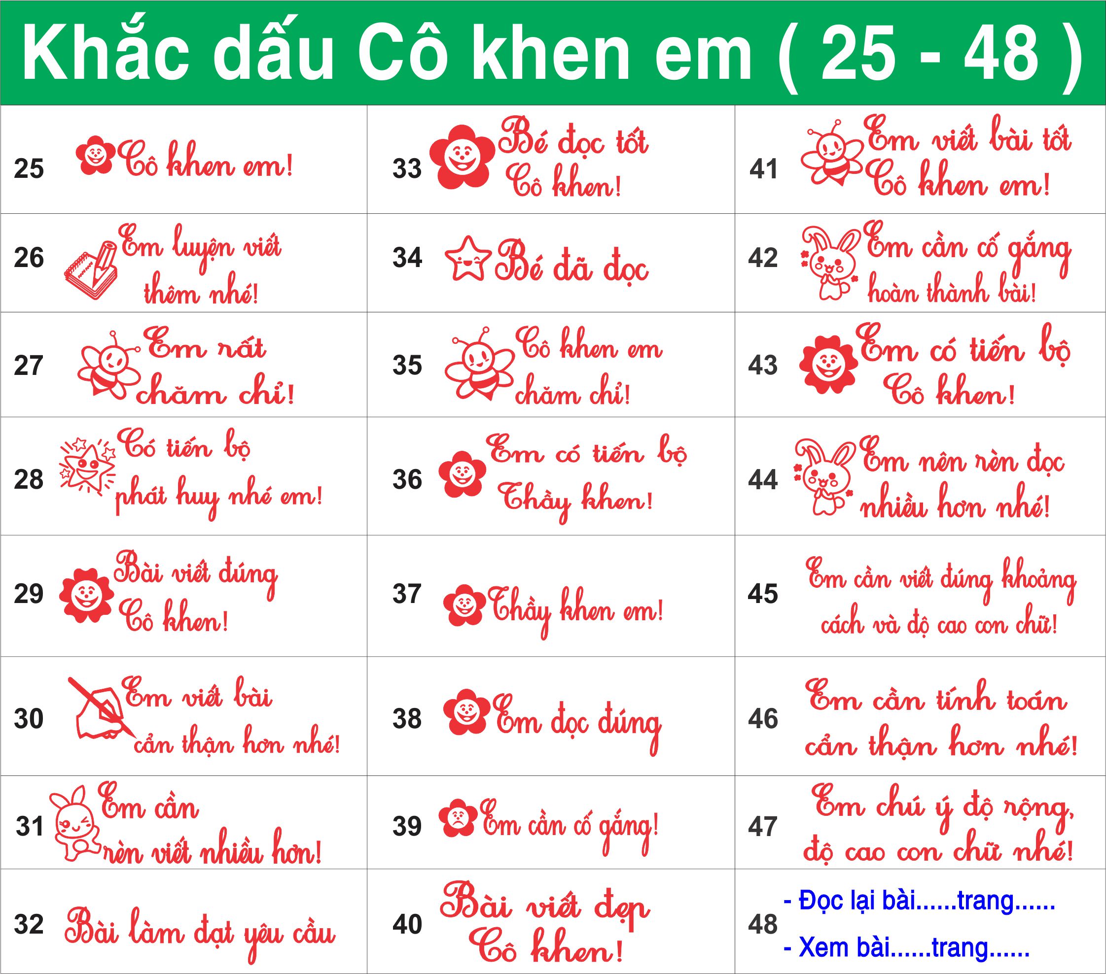 Khắc con dấu Cô khen em, con dấu tiểu học, con dấu lời khen