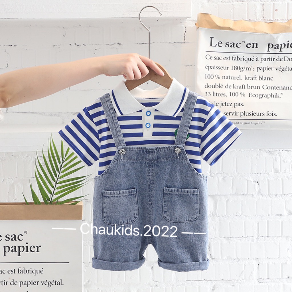 set yếm kẻ cho bé 7-17kg