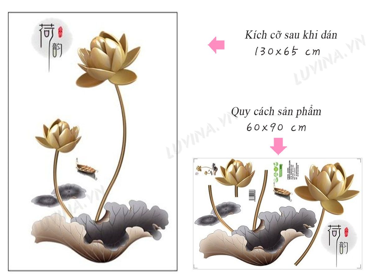 [HCM]Decal dán tường Hoa Sen Vàng đồng