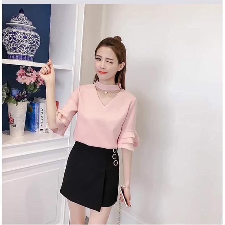 Áo Voan Kiểu Tay Lỡ Kết Hợp Vòng Cổ Đính Châu Xinh Xắng TTSL0224(TTS0215)