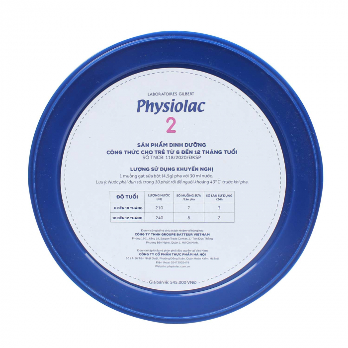 Sữa bột Physiolac số 2 (6-12 Tháng) 900g Mới
