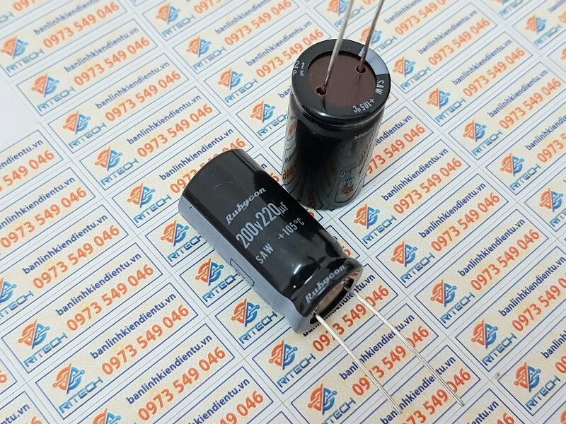 Tụ hóa rubycon 200v 220uf kích thước 18x30mm