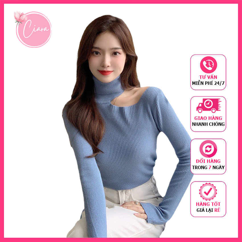 Áo len cổ lọ nữ kiểu hàn quốc tay dài khoét vai 2022 Ciara Shop TB45, áo len tăm nữ quảng châu thích hợp mặc trời thu đông se lạnh.